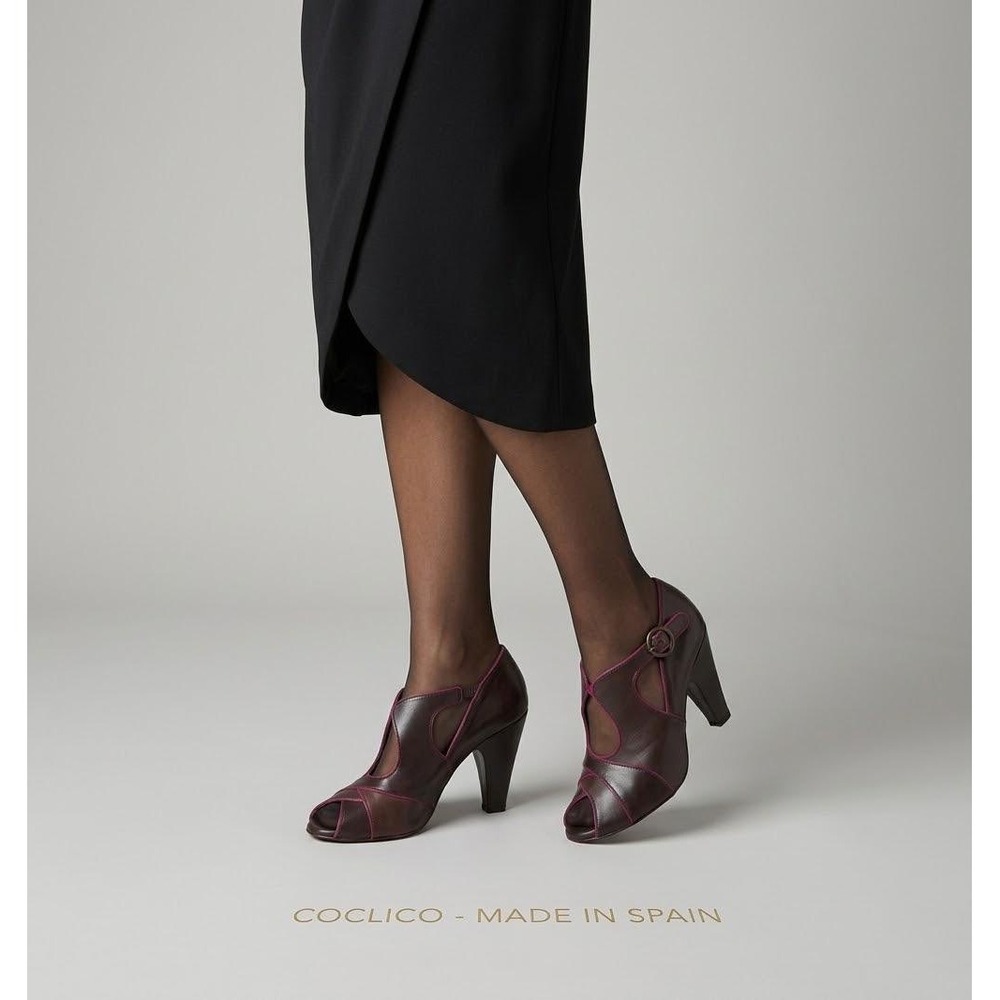 Coclico Peep Toe Heels Womens 39 Brown Magenta Leather T-Strap Cutout Spain